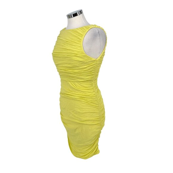 Alice & Olivia Air Ruched Open Back Sleeveless Bodycon Dress Lime Yellow Small - Picture 5 of 12